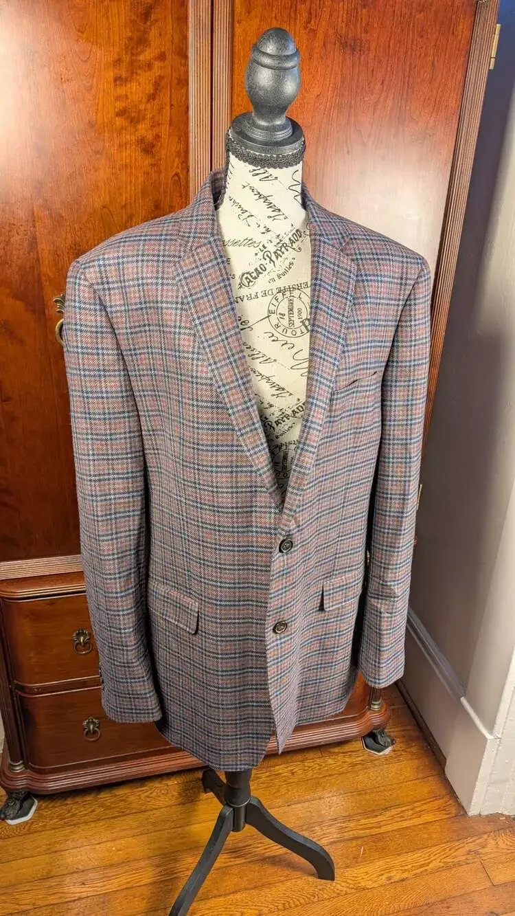 Austin Reed Mens Blazer Sport Coat Single-Breasted 2 Button Wool Blend Plaid 44R